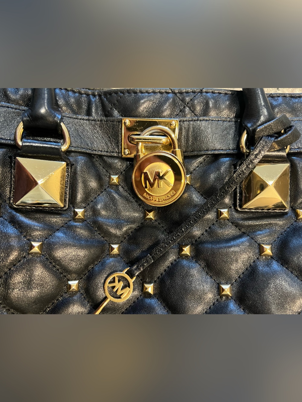 Michael Kors Black Hamilton Studded Quilted Leather Tote with Gold Hardware - Picture 4 of 12